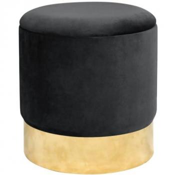 Velluto Nero Akord Pouf Scomparto Rotondo Golden