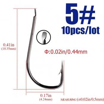 10pcs Black Barbed Fishing Hooks High Carbon Steel