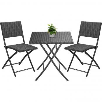 Ensemble de balcon pliable 3 pièces en polyrotin Noir résistant aux intempéries