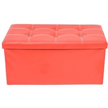 Rebecca Furniture Puff Baúl Asiento Polipiel Rojo 38x76x38