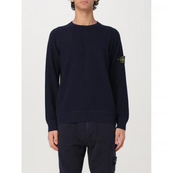Male Blue Stone Island Long‑Sleeve Logomark Sweater – L