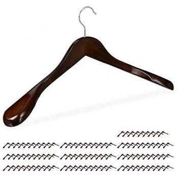 Cintres en bois pour vêtements, ensemble de 100, épaule large, crochet 360°, brun foncé