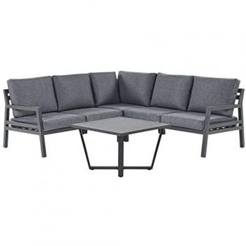 Set Salotto Angolare da Giardino 5 Posti in Alluminio Grigio e Nero con Tavolino e Cuscini in Poliestere Vizzini