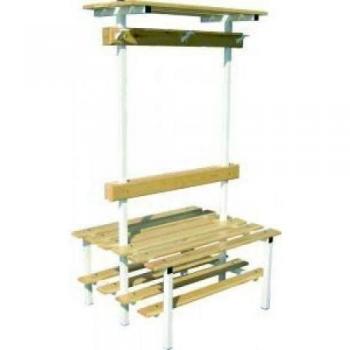 Banco Vestuario Doble con Zapatillero, Percha y Estante Superior