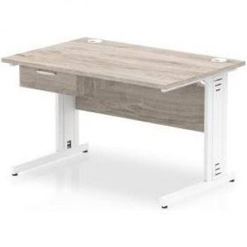 Impulse 1200×800 Office Table – Grey Oak Surface, Cable Tray, Fixed Pedestals
