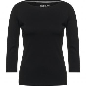 Cecil 3/4-Arm-Shirt Basic in Schwarz (1-tlg) Locker geschnitten