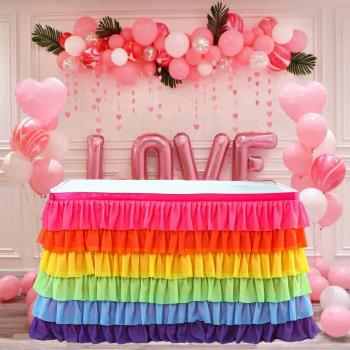 Rainbow Ruffled Rectangular Tablecloth Cover