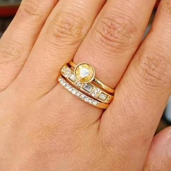 Luxe 3Pcs Gouden Bruiloft Ringen Set met Champagne Kristallen voor Vrouwen