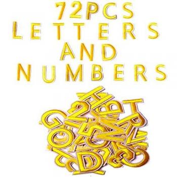 DIY Apparel Accessories: 72 PCS Yellow Alphabet & Numerical Iron-on Patches, Harsgs Embroidered Appliques