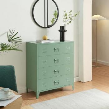 Étagère métallique Hämeenlinna – 4 tiroirs, dimensions 92×80×40 cm, vert mat