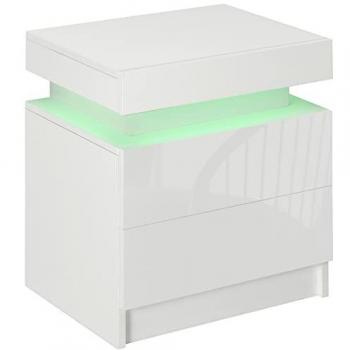 Chevet LED à double tiroir, couleur blanc laqué