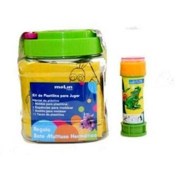 Paquete de plastilina Molin PTL977-T con 3 espátulas, 3 moldes, rodillo, mantel y pompero