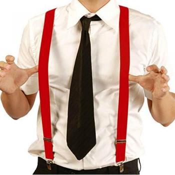 Tuta colorata con bretelle rosse