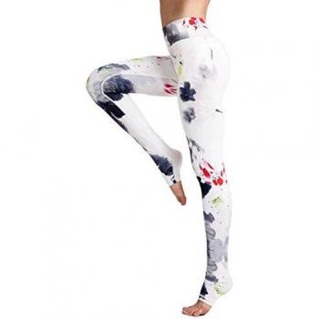 FLYILY Leggings Da Ginnastica a Vita Alta, Stampa Fiori