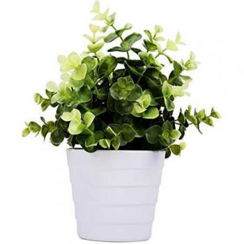 Meneco Small Eucalyptus Green Faux Potted Plant Decor for Home and Office