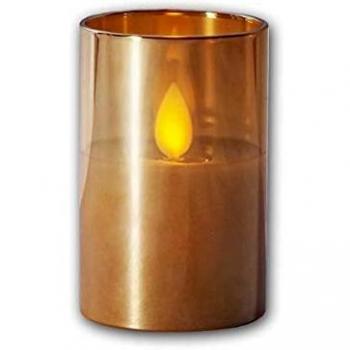 LED Windlicht M-Twinkle, 7,5x5cm, Glas bernstein
