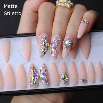 Ballet Rose – Pack 24 ongles mat rose avec touche cristalline