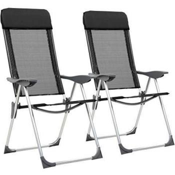 Chaise Pliante de Camping 2 pcs Noir Aluminium