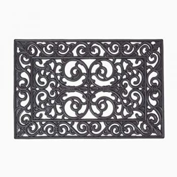 HOMESCAPES Black Wrought Iron Effect Parisian Rubber Doormat 60 x 40 cm