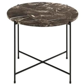 Table Basse Ezaro 52 cm – Plateau de Marbre, pieds métalliques, couleur marron