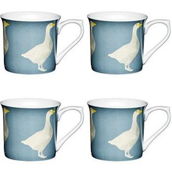 Set of 4 Blue Grey Goose Mugs by KitchenCraft