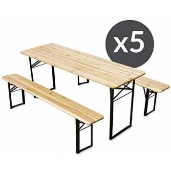 Set di 5 tavoli e panche in legno per brasserie, 8 posti