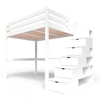 Lit Mezzanine 140x200 avec Escalier Cube en Bois
