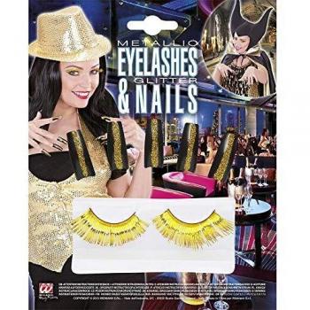 Ciglia Fintae Glitter Dorate + 10 Unghie Glitter Oro (Set Widmann)
