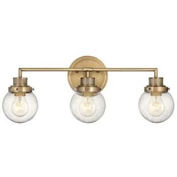 Vintage Badezimmer Wandleuchte ZOFIA, 3-flammig E27, IP44, Messing Antik, Glas Metall 61,5 cm