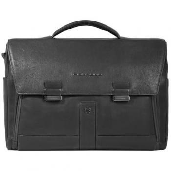 Mallette en cuir Piquadro Carl noire pour ordinateur portable