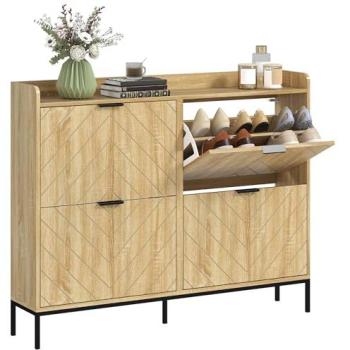 Chambre chaussure « HOMCOM » – 16 paires, étagères ajustables, bois clair