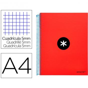 CSP ANTARTIK Cuaderno espiral liderpapel A4 micro Antartik tapa forrada 120H 100 gr cuadro 5mm 5 bandas 4 taladros color rojo