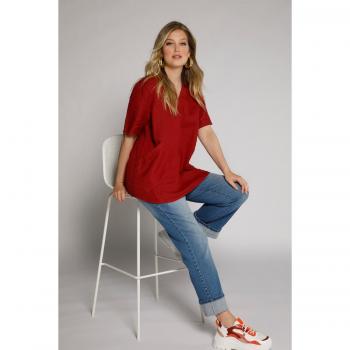 Camicetta oversize rossa in lino con scollatura a V, Donna, Taglia 52/54