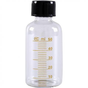 Contenant d’essai 50 ml – verre rond, bouchon à vis noir