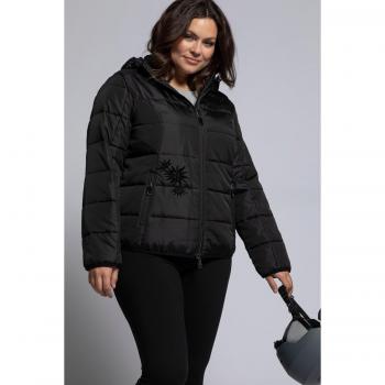 Giacca trapuntata nera con cappuccio staccabile, dettagli stelle alpine, donna, taglia 48/50, poliestere