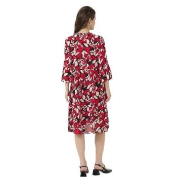 Kaffe Hera V‑Neck Printed Dress – Knee Length, Red