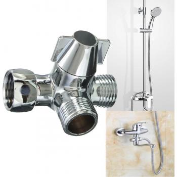 Separador de agua para ducha G1/2, latón cromado, 3 vías y cabezal de ducha