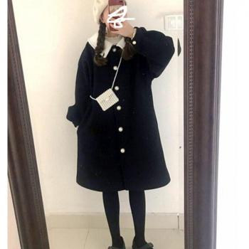 Abrigo de lana púrpura para mujer con estilo Harajuku y manga acampanada