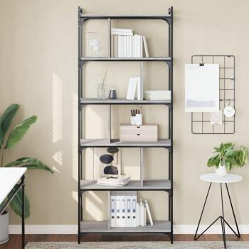 VidaXL Engineered Wood 6-Tier Bookcase in Grey Sonoma 76x32x192 cm