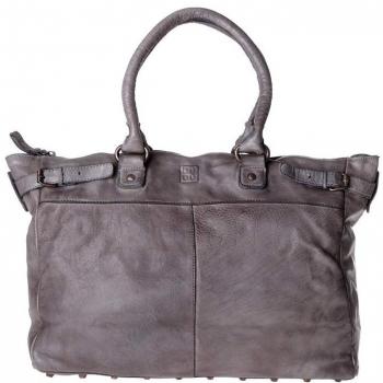 Borsa Tessuto Grigio Nero Pelle Lavata Borchie