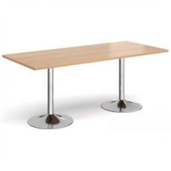 Genoa Rectangular Table – Chrome Trumpet Legs, 1800mm × 800mm, Beech Grain