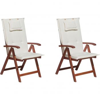 Outdoor Acacia Wood Chairs with Adjustable Off-white Cushions