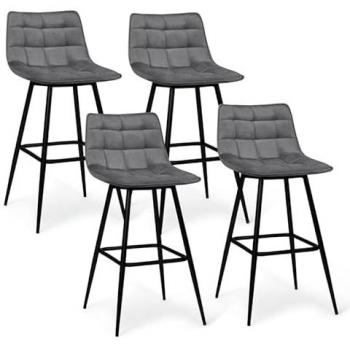 Tabourets de bar Mady en velours gris clair