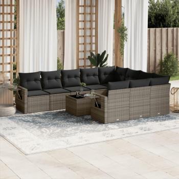 Salon de jardin 11 pièces avec coussins en résine tressée gris