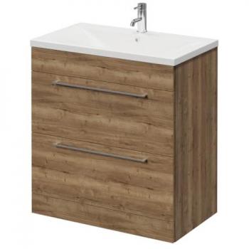 Floor‑Standing Napoli Vanity Unit – 800 mm Tobacco Oak, Glide Basin, 2 Drawers, Chrome Handles
