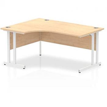 Impulse 1600mm Left Crescent Desk in Maple and White Finish with Cantilever Legs