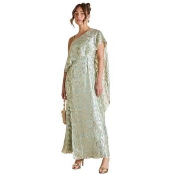 Silver Wave Olive Maxi Dress – Single Shoulder