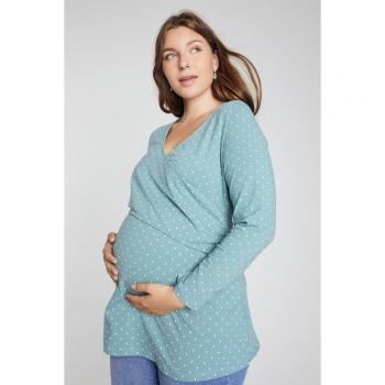 Plus Size Bellieva Wrap Shirt, Dot Print, Turquoise, Size 16/18