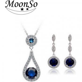 Moonso Two Real Sterling Silver 925 Zircon Necklace for Women