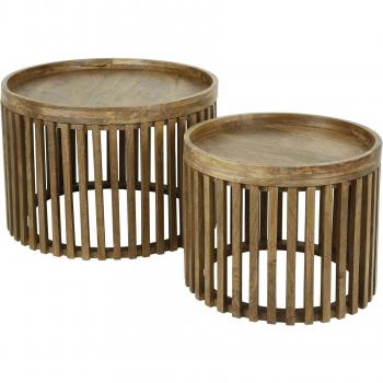 Duo de tables basses rondes en manguier ajourées